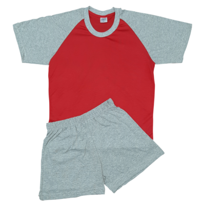 Pijama manga corta y pantalón corto rojo y gris | 355 P | Tallas 4,6,8