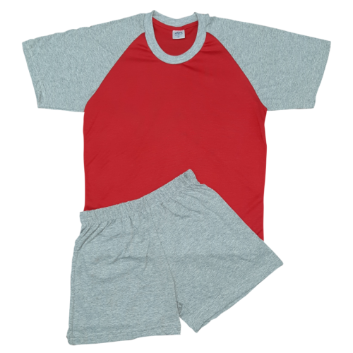 Pijama manga corta y pantalón corto rojo y gris | 355 P | Tallas 4,6,8