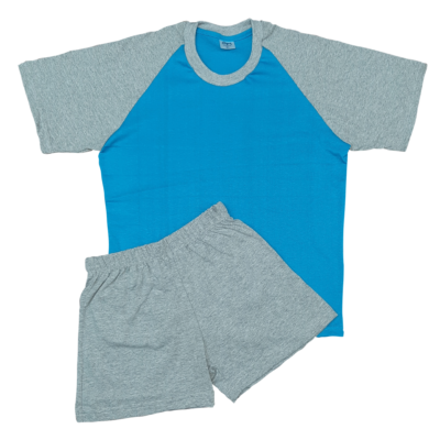 Pijama manga corta y pantalón corto turquesa y gris | 359 M | Tallas 10,12,14