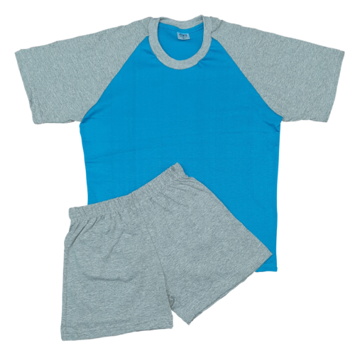 Pijama manga corta y pantalón corto turquesa y gris | 359 M | Tallas 10,12,14