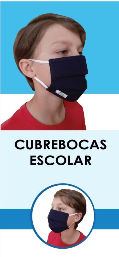 Mascarilla escolar de tela azul